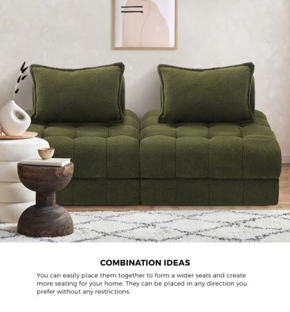 1 Seater Boucle Modular Sofa Armless TOFU Back Green