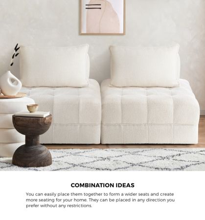 Oikiture 1 Seater Boucle Modular Sofa Lounge Chair Armless White