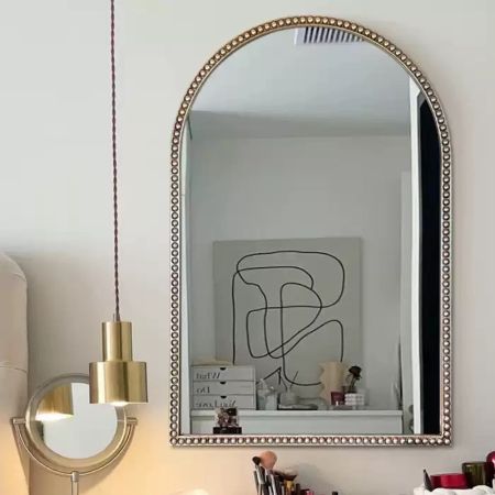 French Retro Beads Framed Arch Silver Wall Mirror