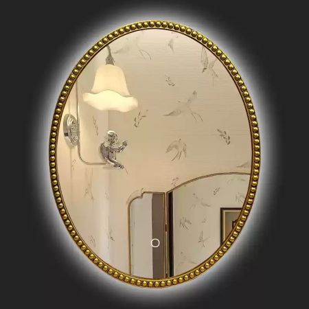 Vintage Beads Framed Oval and Round Silver Wall Mirror