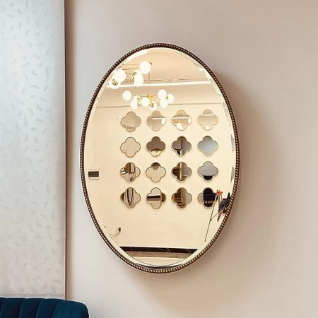 Vintage Beads Framed Oval and Round Silver Wall Mirror