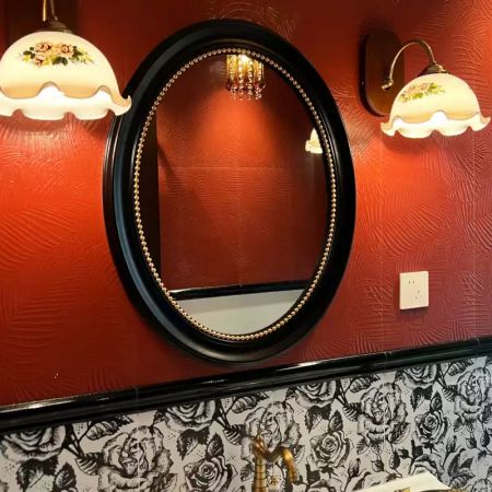 Vintage Style Framed with Beads Oval Silver Wall Mirror