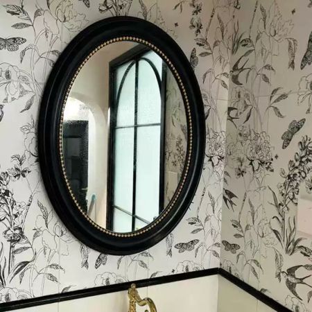 Vintage Style Framed with Beads Oval Silver Wall Mirror