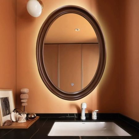 Vintage Style Brown Frame Oval Silver Wall Mirror