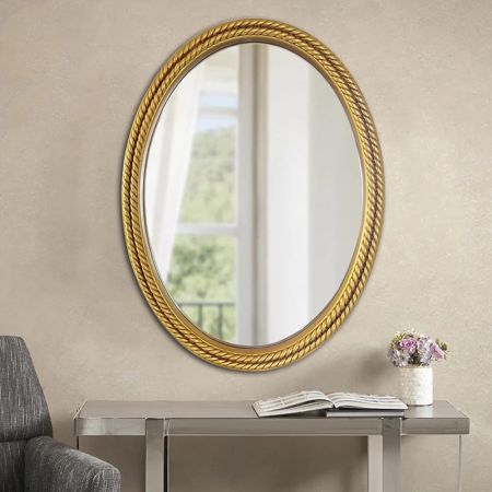 French Vintage Wheat Edge Decorative Oval Silver Wall Mirror