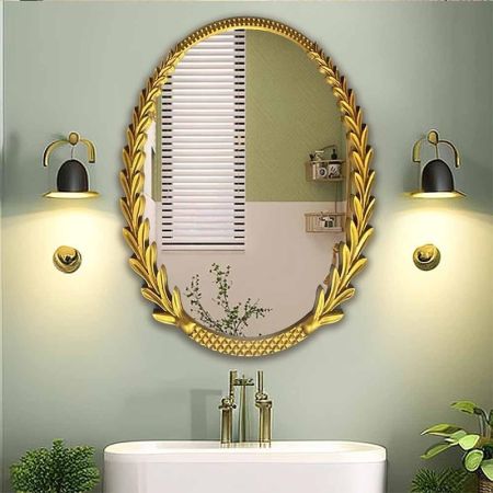 Ornate Retro French Style Oval and Round Framed Silver Wall Mirror