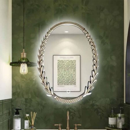 Ornate Retro French Style Oval and Round Framed Silver Wall Mirror