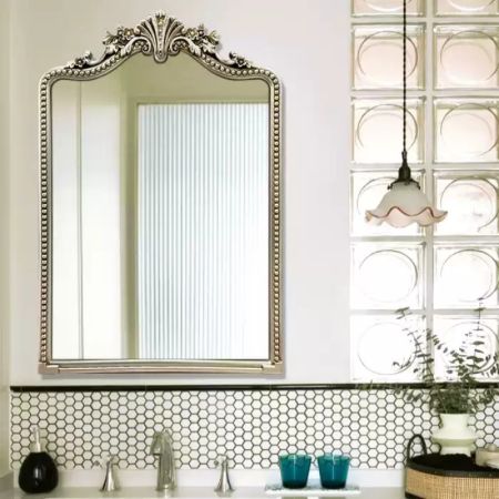 Vintage Beads Framed Arch Silver Wall Mirror