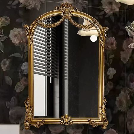 Barocco Style Arched Décor Silver Wall Mirror Full Length Mirror