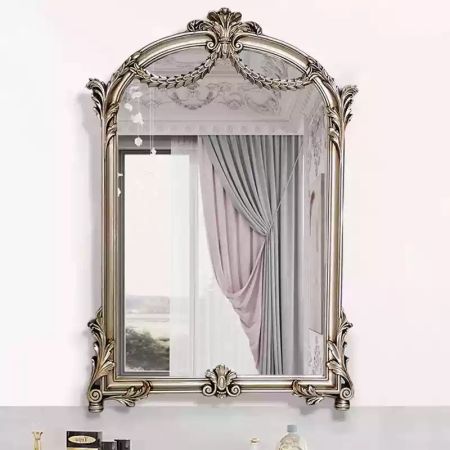 Barocco Style Arched Décor Silver Wall Mirror Full Length Mirror