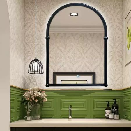 Minimalist French Style Arched Framed Silver Wall Mirror