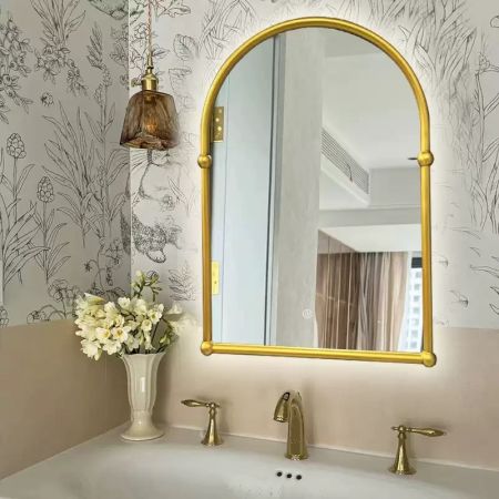 Minimalist French Style Arched Framed Silver Wall Mirror