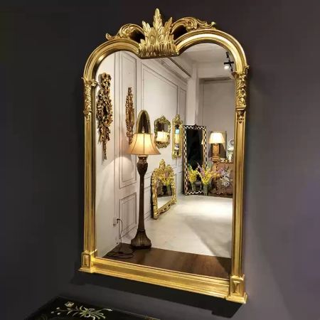 Antique Arched Gold Silver Framed Silver Wall Mirror