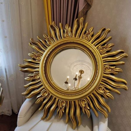 Vintage Sunburst Round Silver Wall Mirror