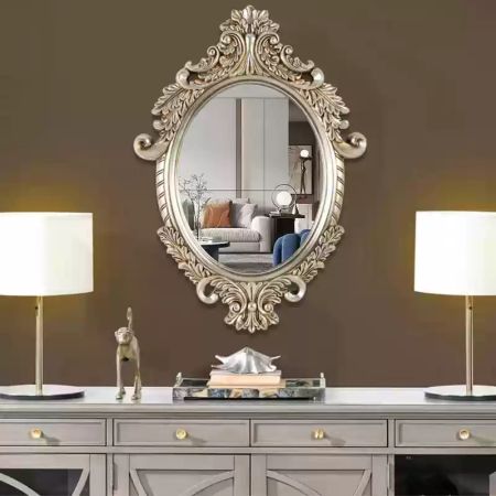 Vintage Barocco Style Oval Silver Wall Mirror