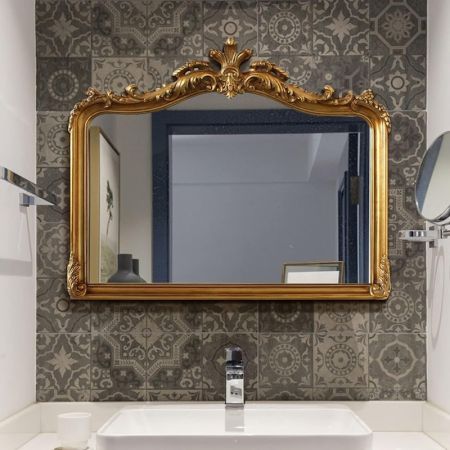 Antique Barocco Carved Arch Framed Silver Wall Mirror