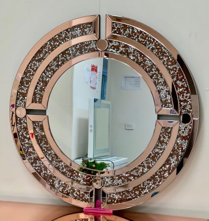 Crystal Circle Round Silver Wall Mirror