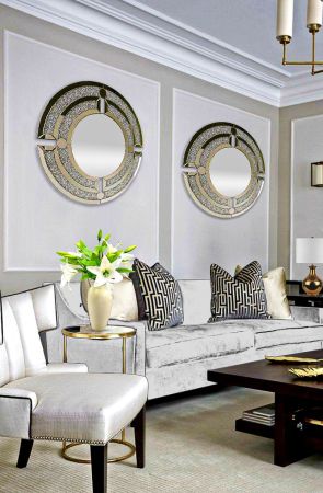 Crystal Circle Round Silver Wall Mirror