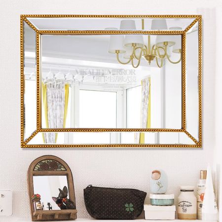 Framed rectangular silver wall mirror