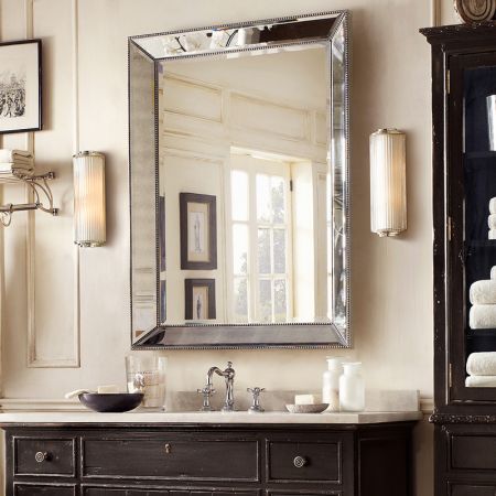 Framed rectangular silver wall mirror