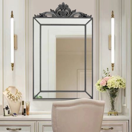 Dual Frames Baroque Rectangle Silver Wall Mirror