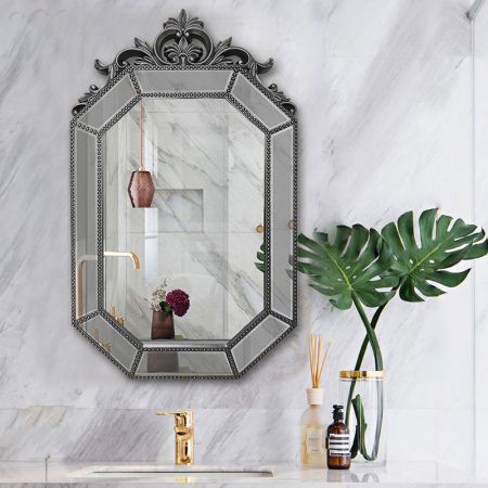 Dual Frames Baroque Octagon Silver Wall Mirror