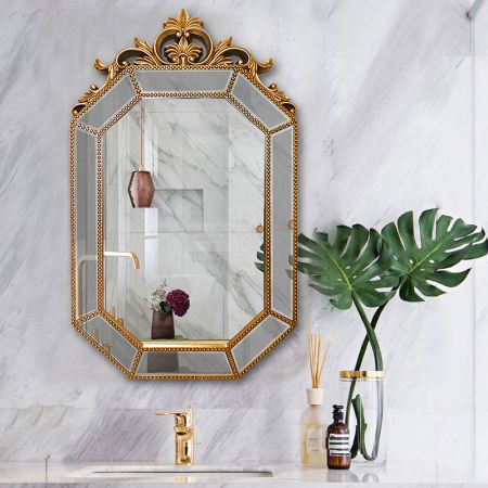 Dual Frames Baroque Octagon Silver Wall Mirror