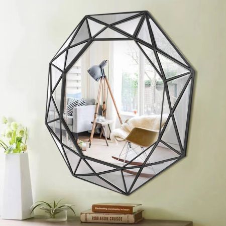 Geometric style octagonal silver wall mirror