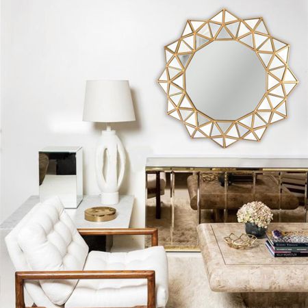 Geometric-style multi-faced silver wall mirror