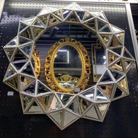 Geometric-style multi-faced silver wall mirror