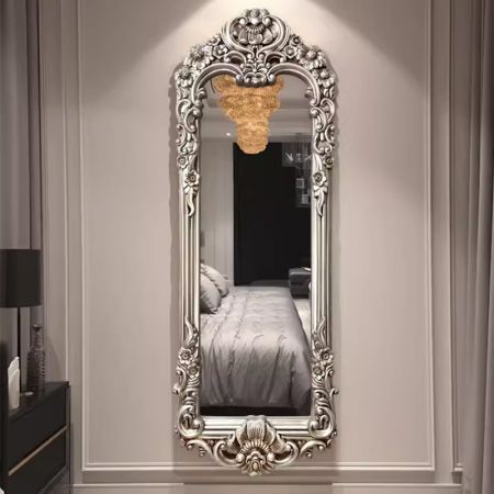 Baroque Style Color Framed Full Length Silver Wall Mirror