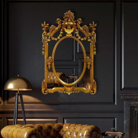 Baroque Arched Silver Wall Mirror with Angel Décor