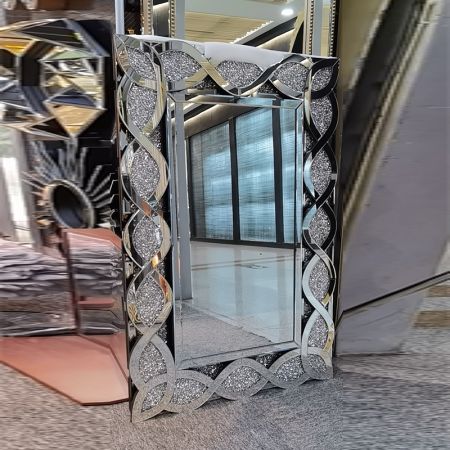 Curved Crystal Rectangle Silver Wall Mirror