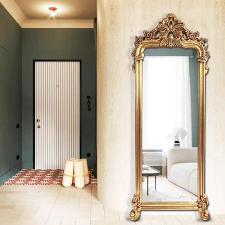 Full Length Silver Floor Mirror in Baroque Style