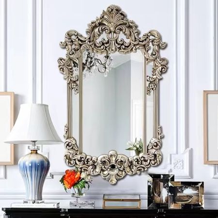 Barocco Style Double Framed Rectangle Silver Wall Mirror