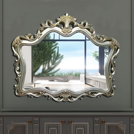 Baroque Curved Silver Wall Mirror Model B
