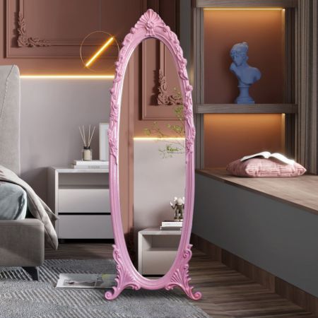 Baroque Style Framed Full Length Oval Silver Floor Mirror