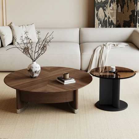 Motu Round Coffee Table with Drawer Set of 2