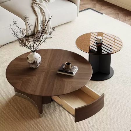 Motu Round Coffee Table with Drawer Set of 2