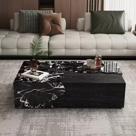 Luxury Sculptural Wave Cust Marbel Veneer Retangular Coffee Table