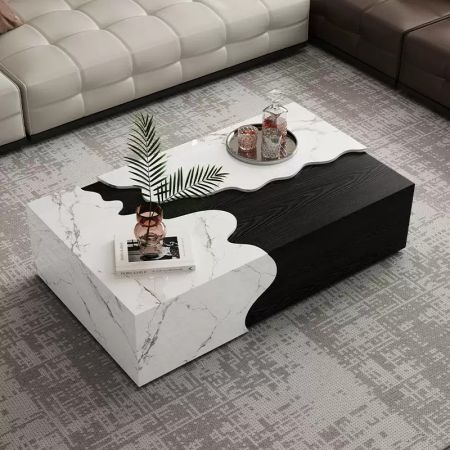 Luxury Sculptural Wave Cust Marbel Veneer Retangular Coffee Table