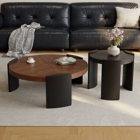 Dome Silhouette Wood Round Coffee Table Set of 2