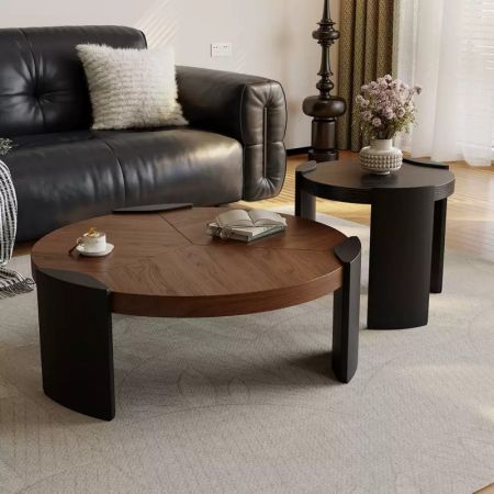 Dome Silhouette Wood Round Coffee Table Set of 2