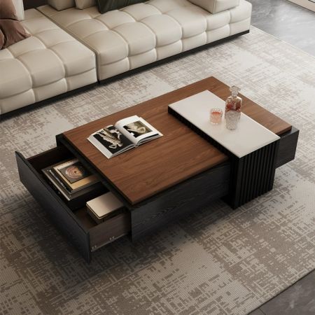 Nord Mood Modular Rectangular Coffee Table Set of 2 with Movable Glass Side Table