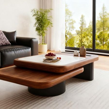 Axis Rotatable Foldable Rectangular Coffee Table