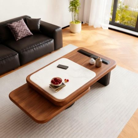 Axis Rotatable Foldable Rectangular Coffee Table