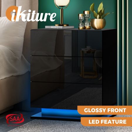 LED Bedside Table RGB 3 Drawers Black / White