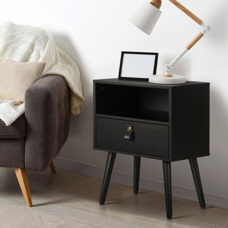 Bedside Tables with Leather Handle Black