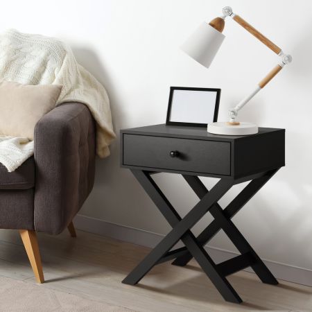 Bedside Table Wooden Frame Cross Base Black