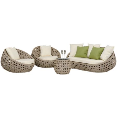 Modern Metal Frame and Rattan Weave Outdoor Sofa 